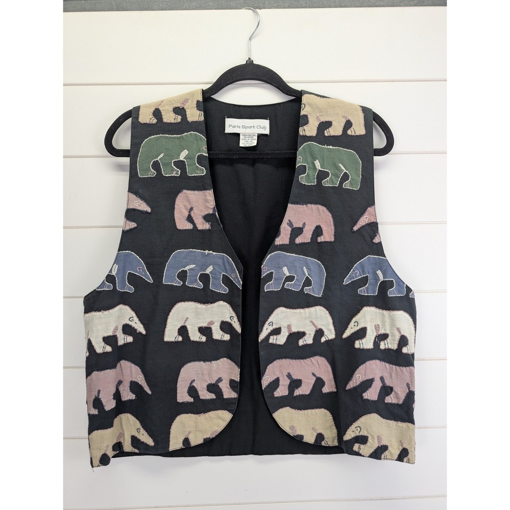 Vintage Paris Sport Club Bear Print Vest Women Medium Cotton Novelty 90s Artsy